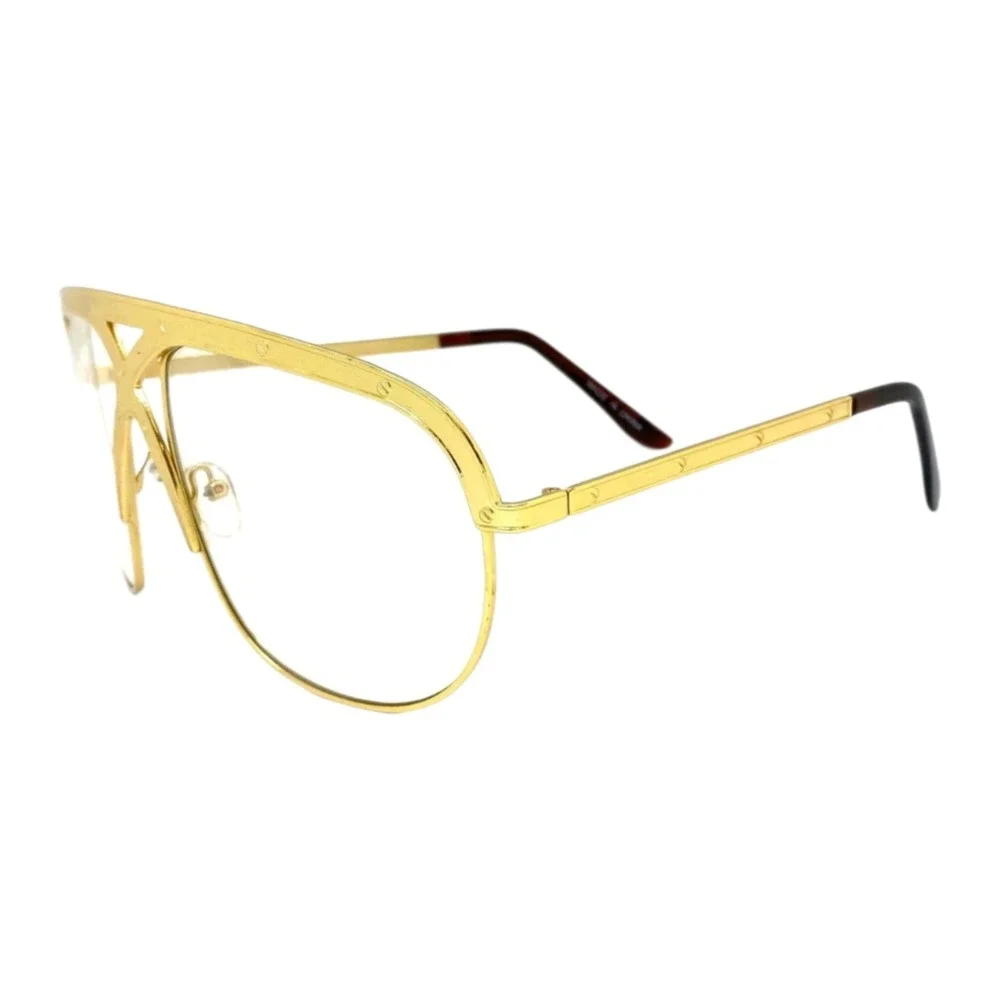 Aviator Glasses Unisex OS Gold New Oversized Clear Lens Shield X-Bridge EA0227C